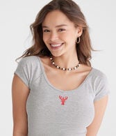 Seriously Soft Lobster Cropped V-Neck Tee