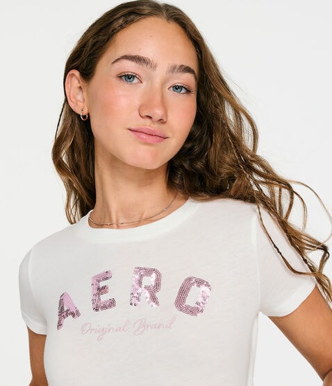 Aero Original Brand Sequin Graphic Tee