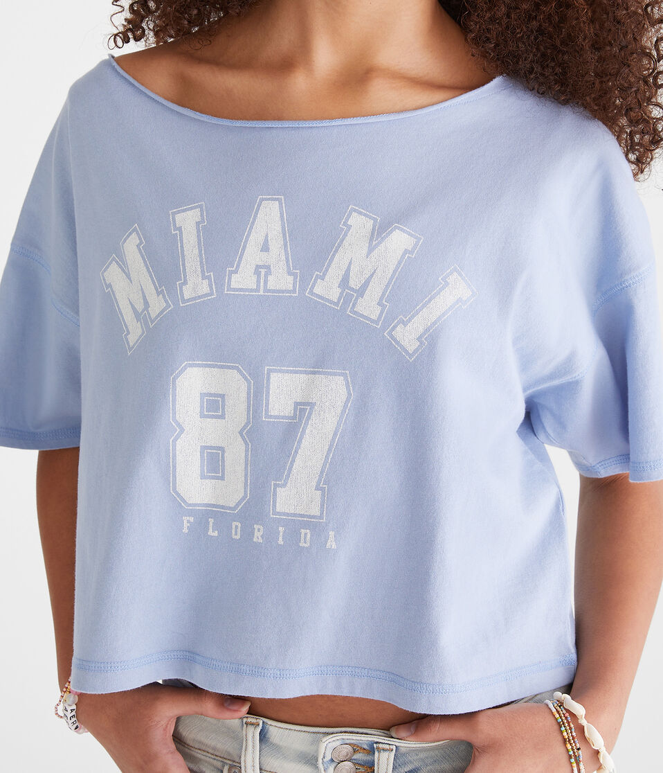Miami 87 Off-The-Shoulder Cropped Boyfriend Graphic Tee