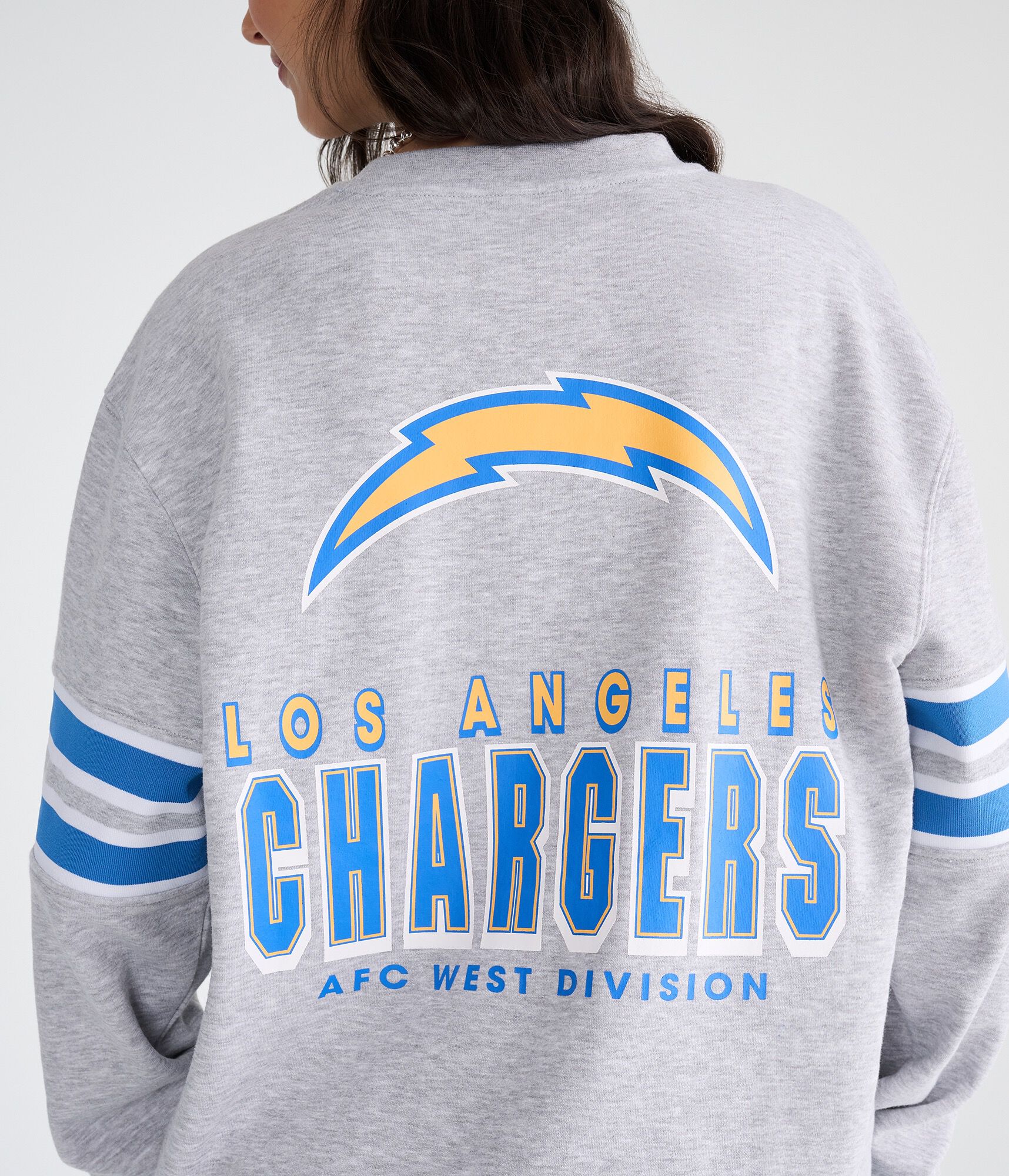 Los Angeles Chargers Striped Sleeve Crew Sweatshirt