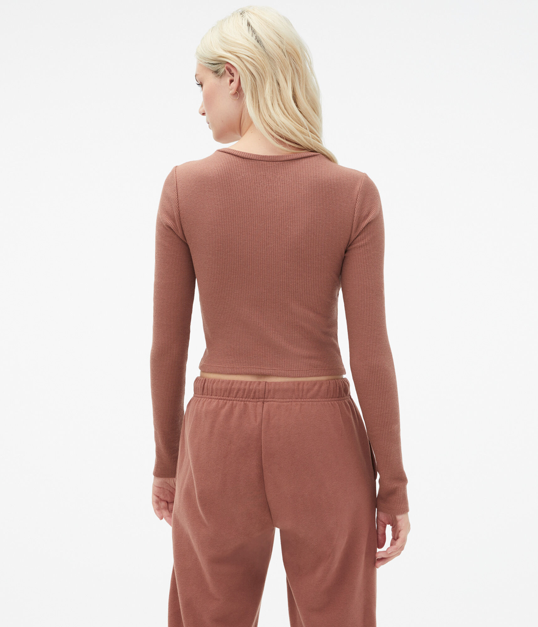 Long Sleeve Cropped Henley Shrunken Tee