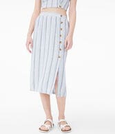 Striped Button-Front Midi Skirt