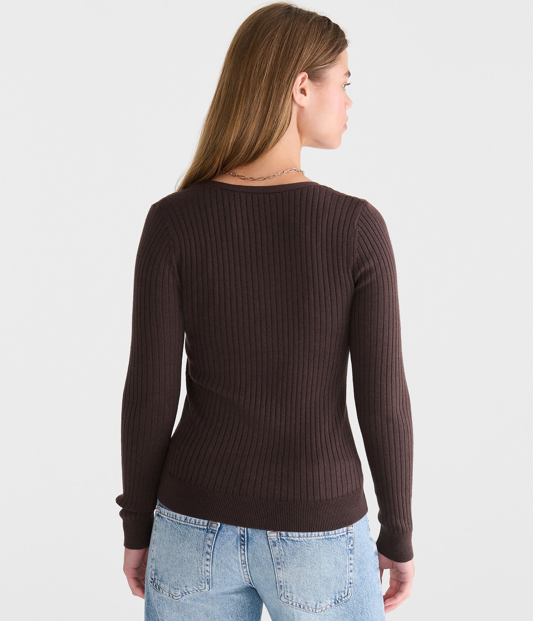 Beaded Ribbed Henley Sweater