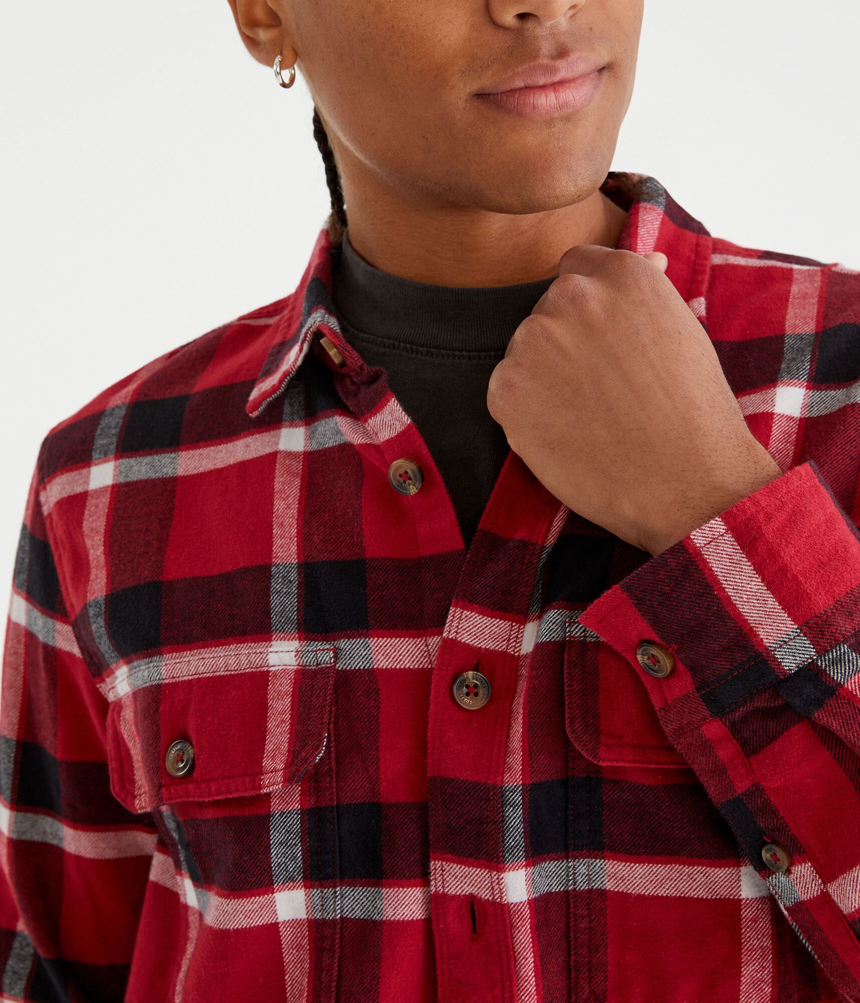 Long Sleeve Plaid Flannel Overshirt