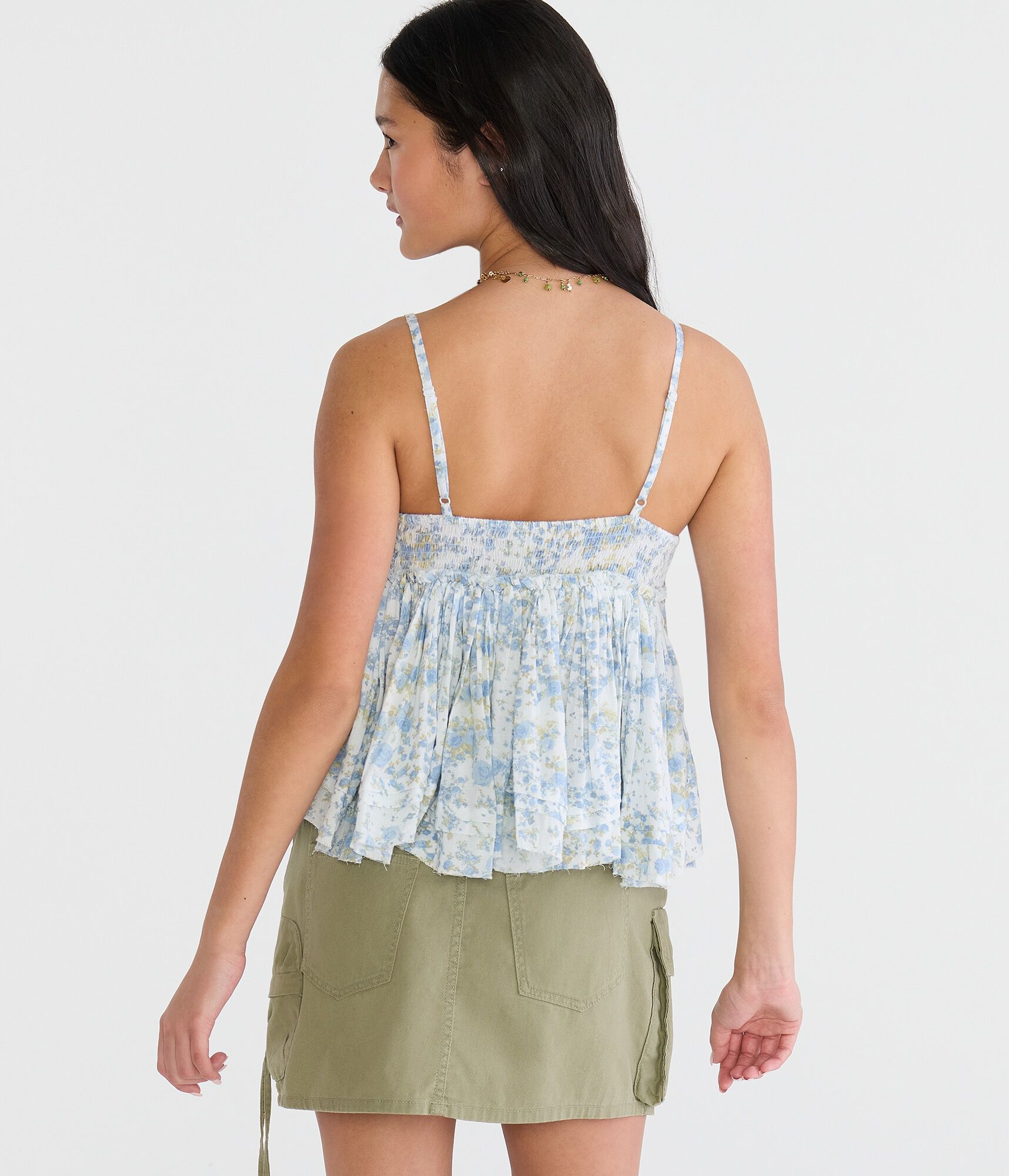 Floral Crocheted V-Neck Babydoll Top