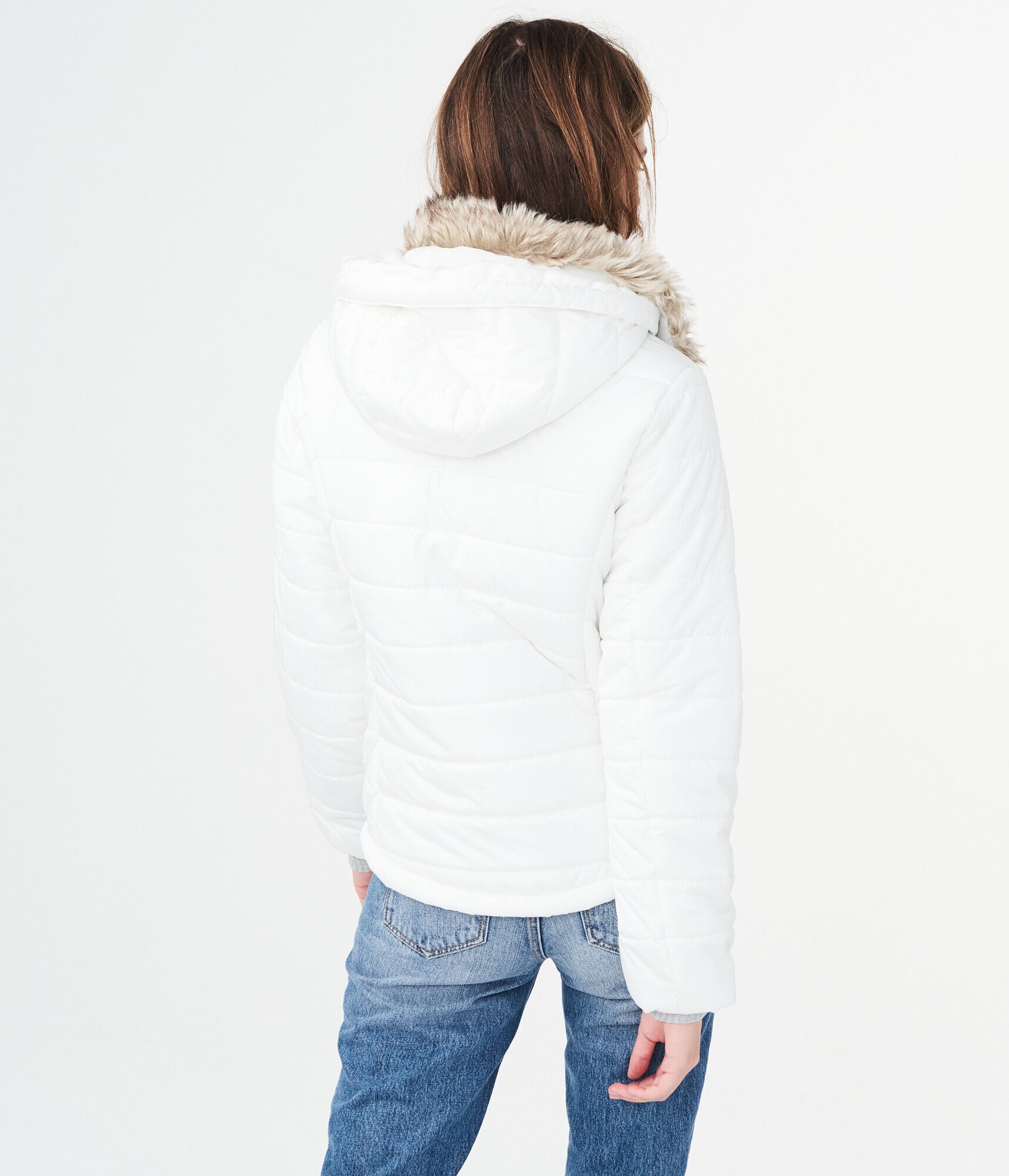Solid Faux Fur-Trim Puffer Jacket