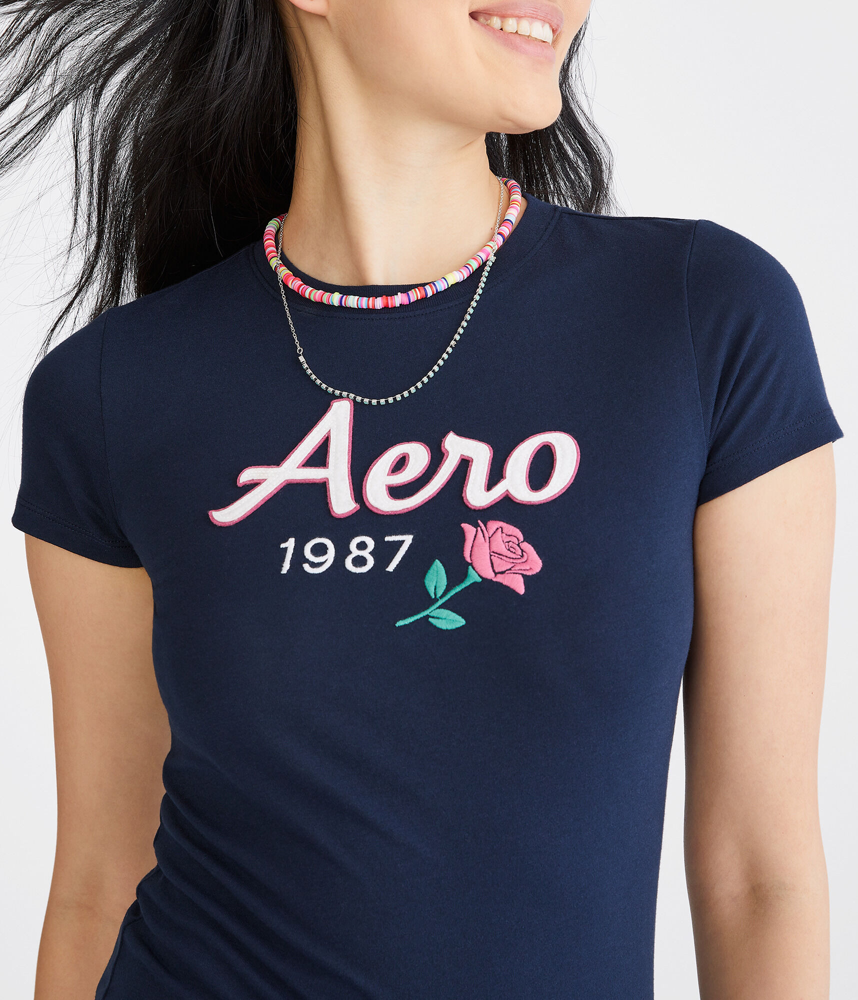 Aero Script Rose Appliqu&eacute; Graphic Tee