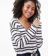 Striped Cinched Cropped V-Neck Top