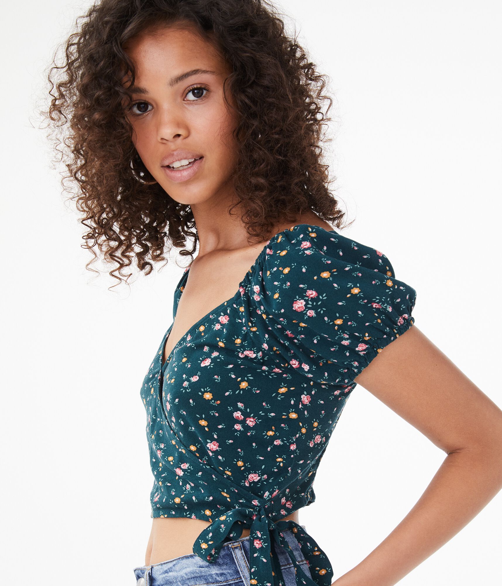 Floral Wrap-Front Crop Top