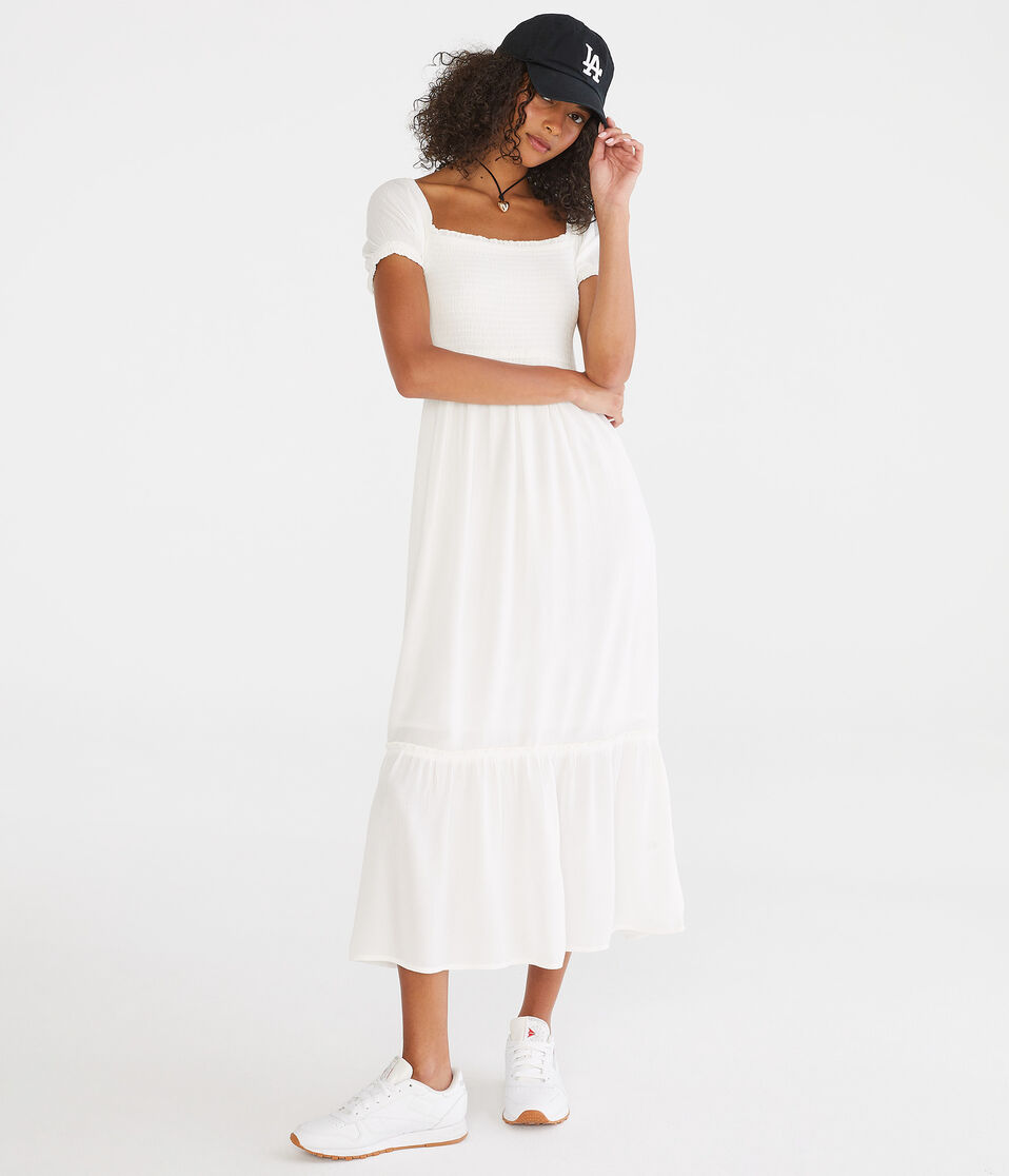 square neck tiered midi dress Casual Dresses for Women Square Neck Short Sleeve Tiered Midi Dress Lightweight Summer Beach Sundresses