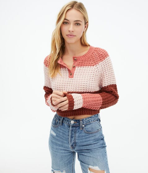 Colorblock Stripe Henley Sweater Colorblock Stripe Henley Sweater