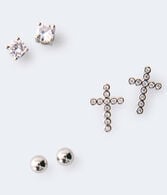 Rhinestone Cross Earring 3-Pack