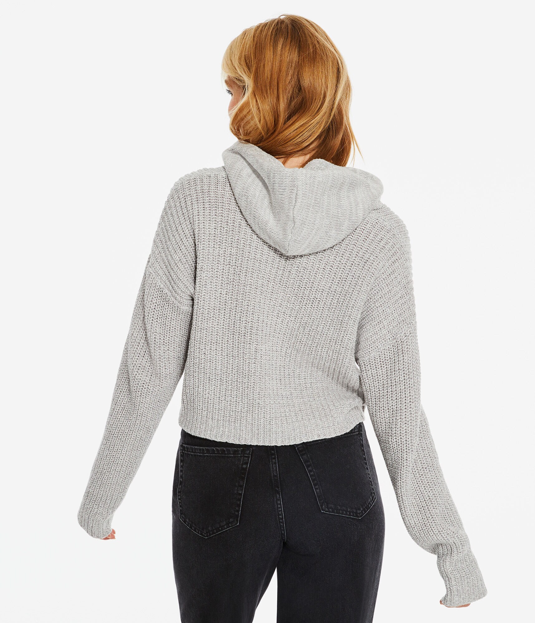 Solid Hooded Cropped V-Neck Sweater