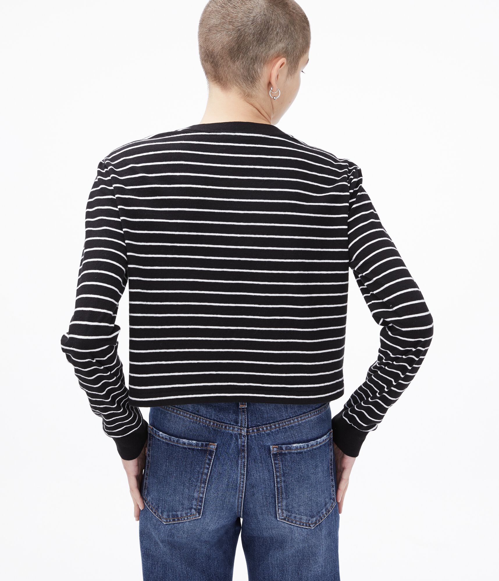 Long Sleeve Striped Boxy Cropped Pocket Tee