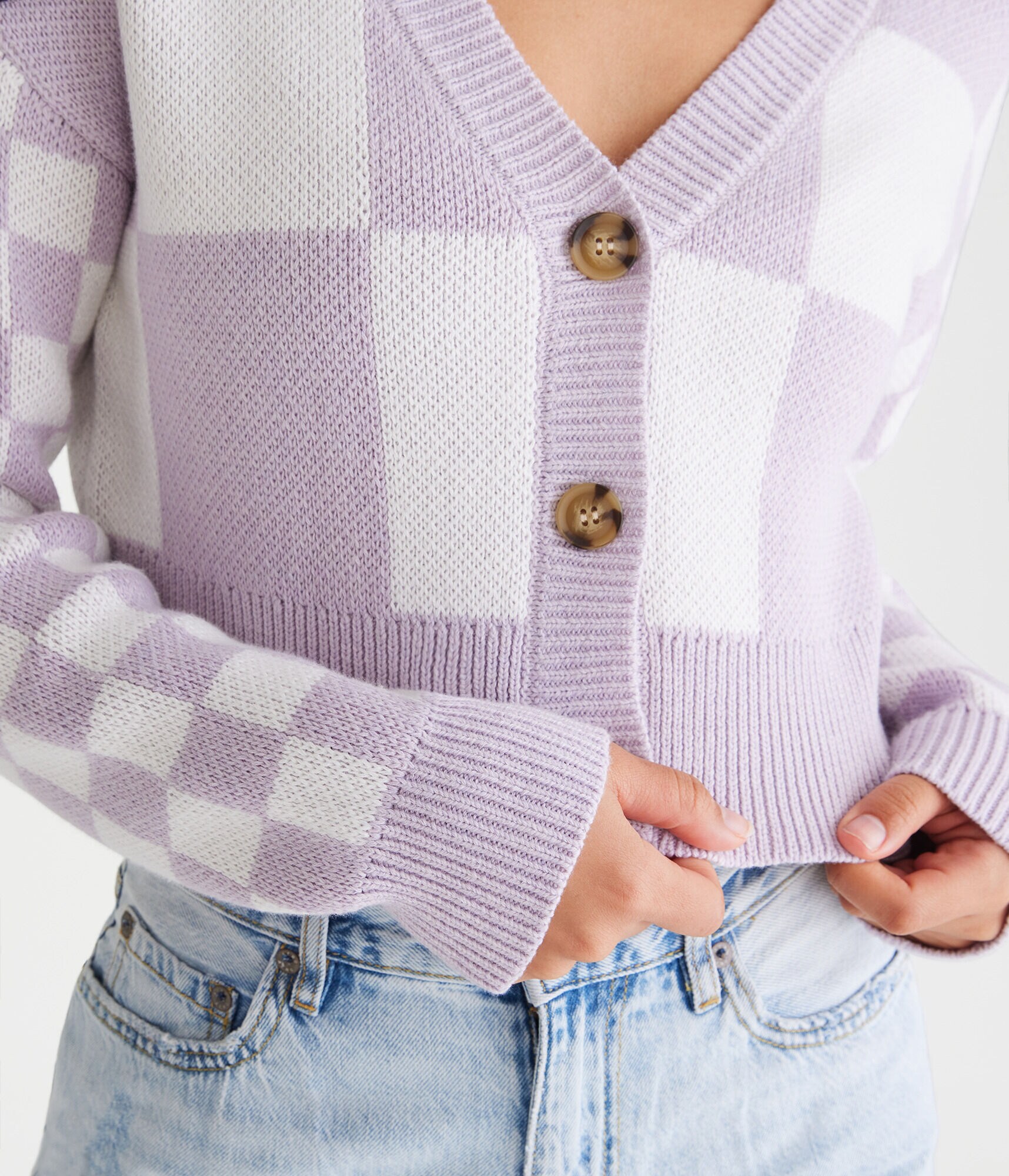 Checkered Cropped Cardigan