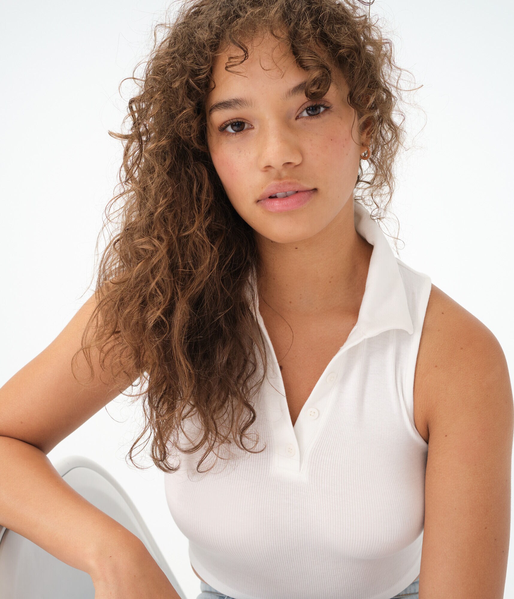 Sleeveless Cropped Jersey Polo***