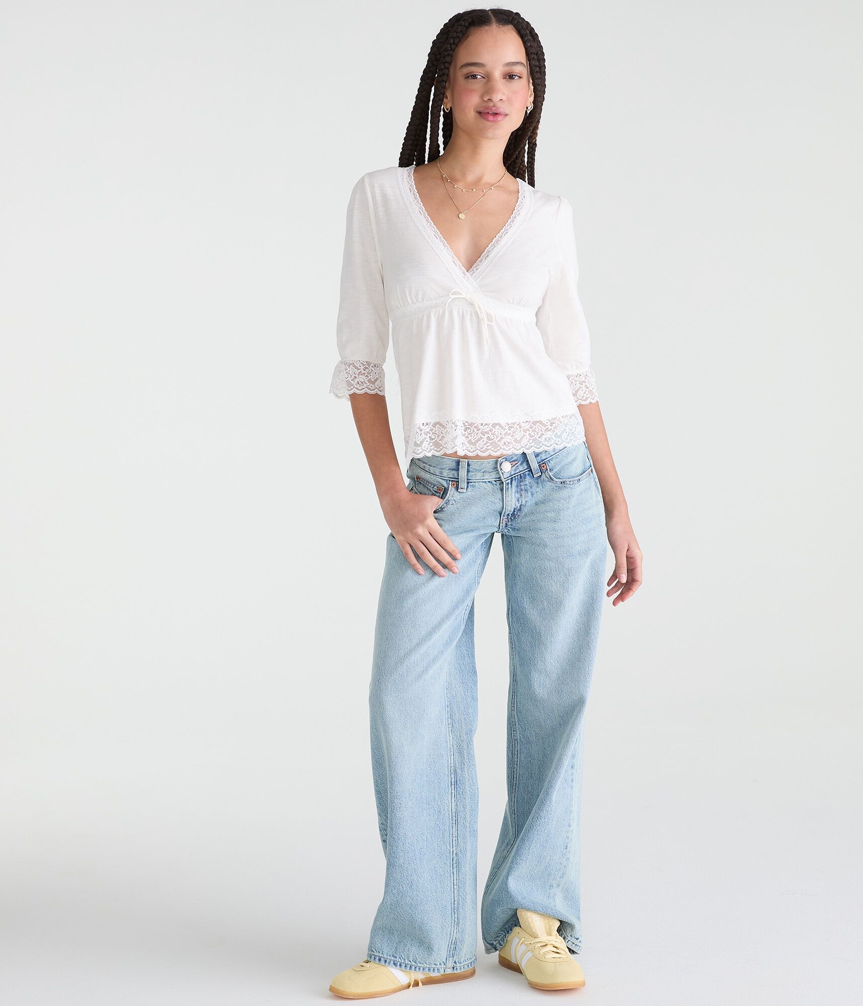 Elbow Sleeve Lace Peasant Top