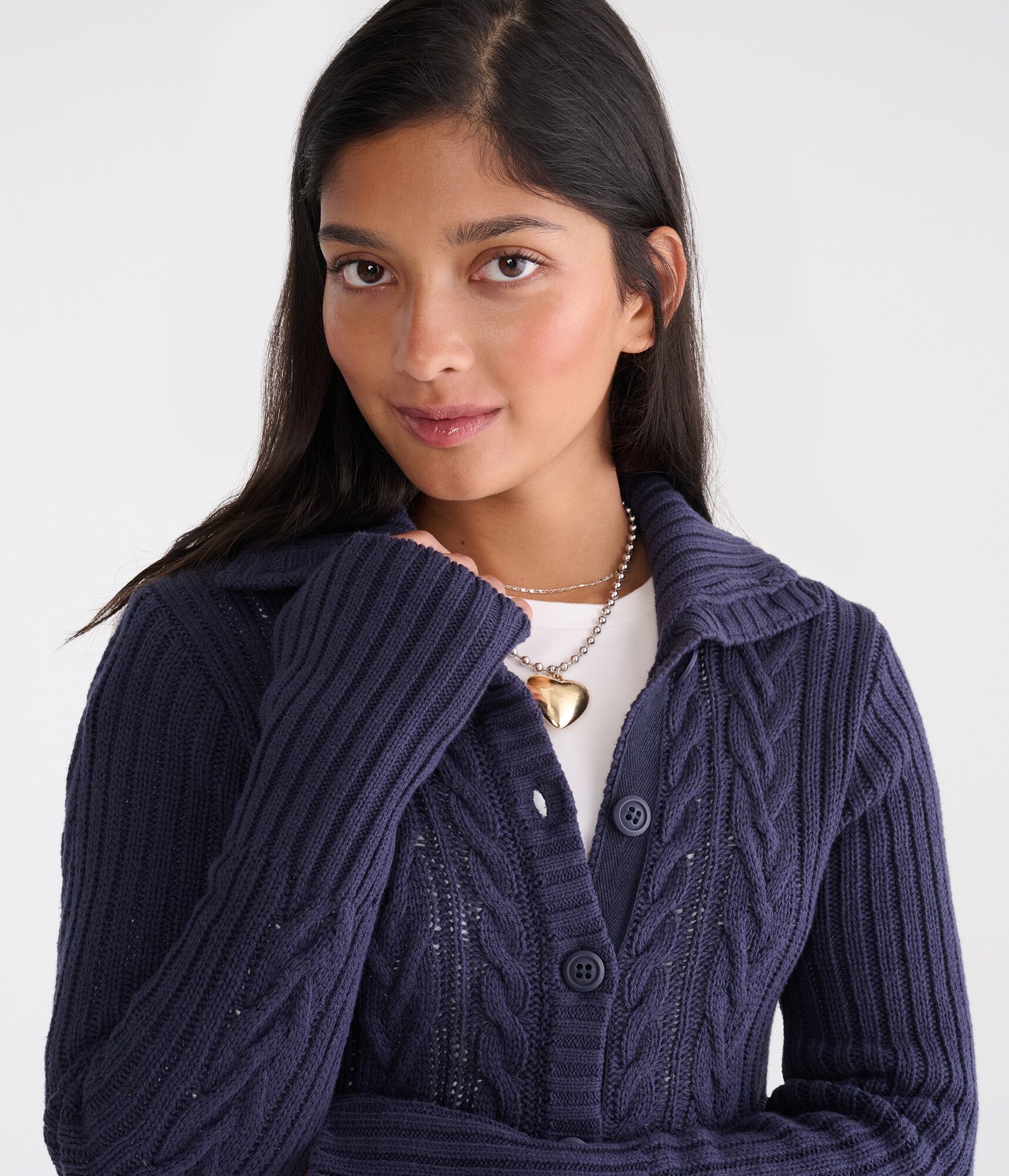 D&eacute;j&agrave; For Aero Cable Button-Front Mock-Neck Sweater