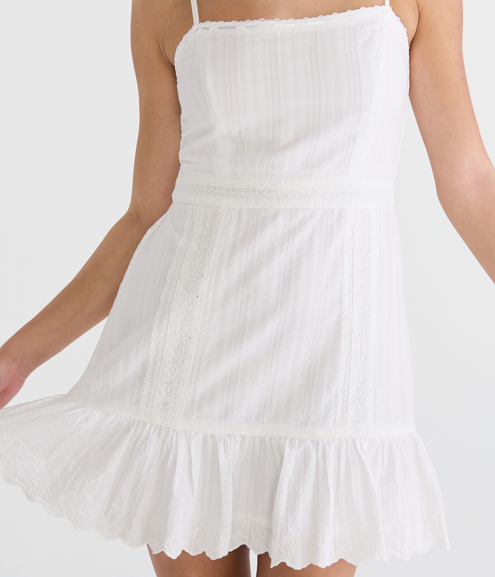 Solid Square-Neck Lace Inset Mini Dress