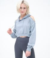 Cold-Shoulder Cropped Pullover Hoodie***