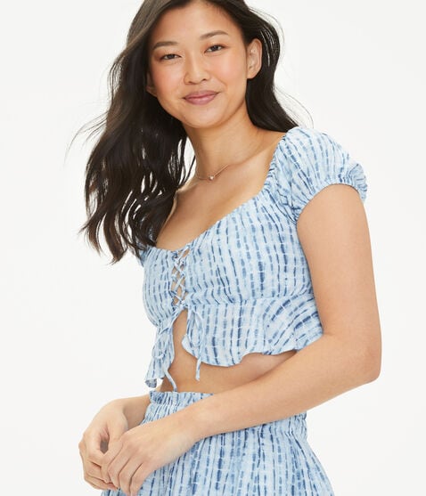 Floral Laced-Front Crop Top