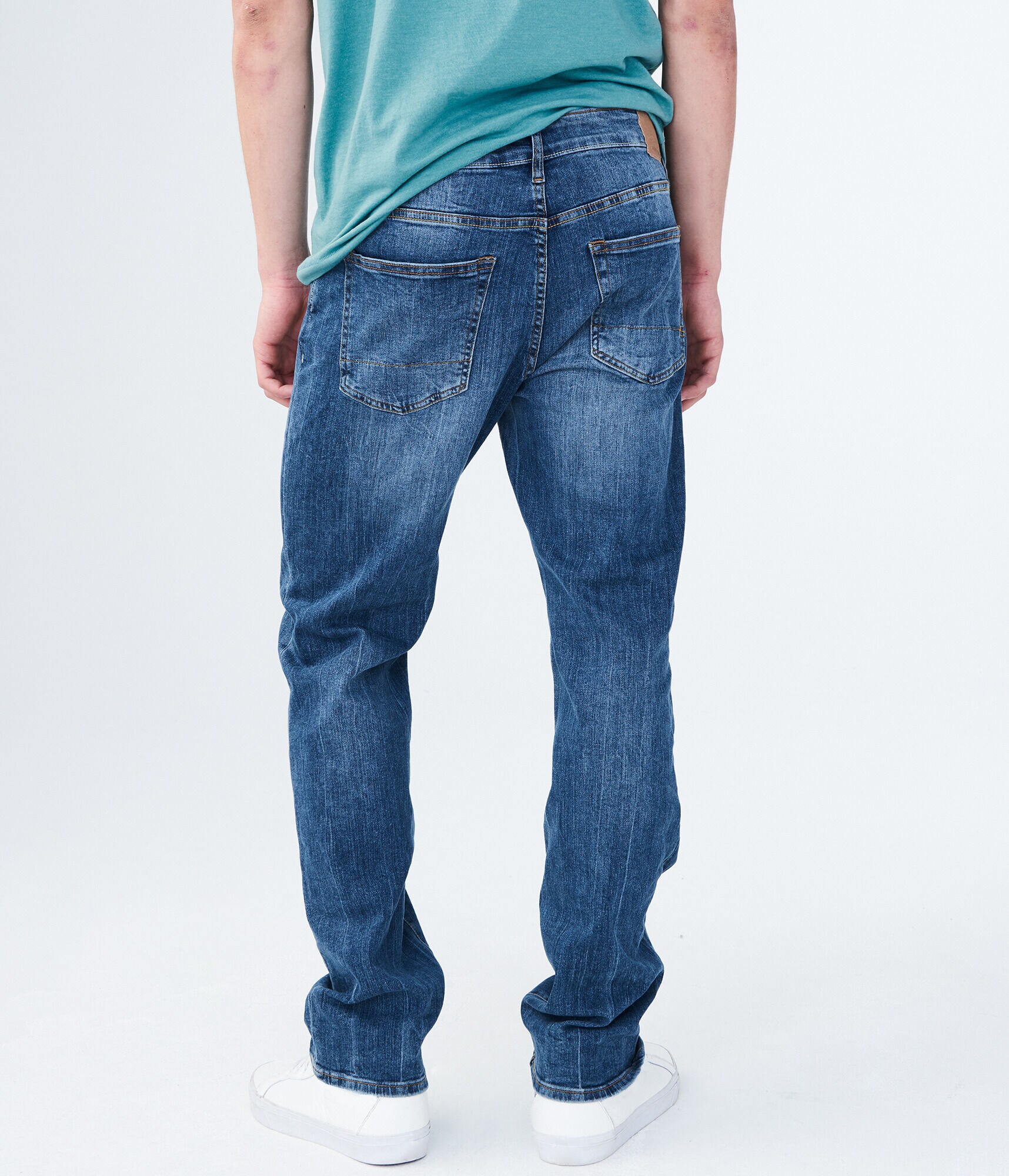 Straight Medium Wash Destroyed Stretch Jean