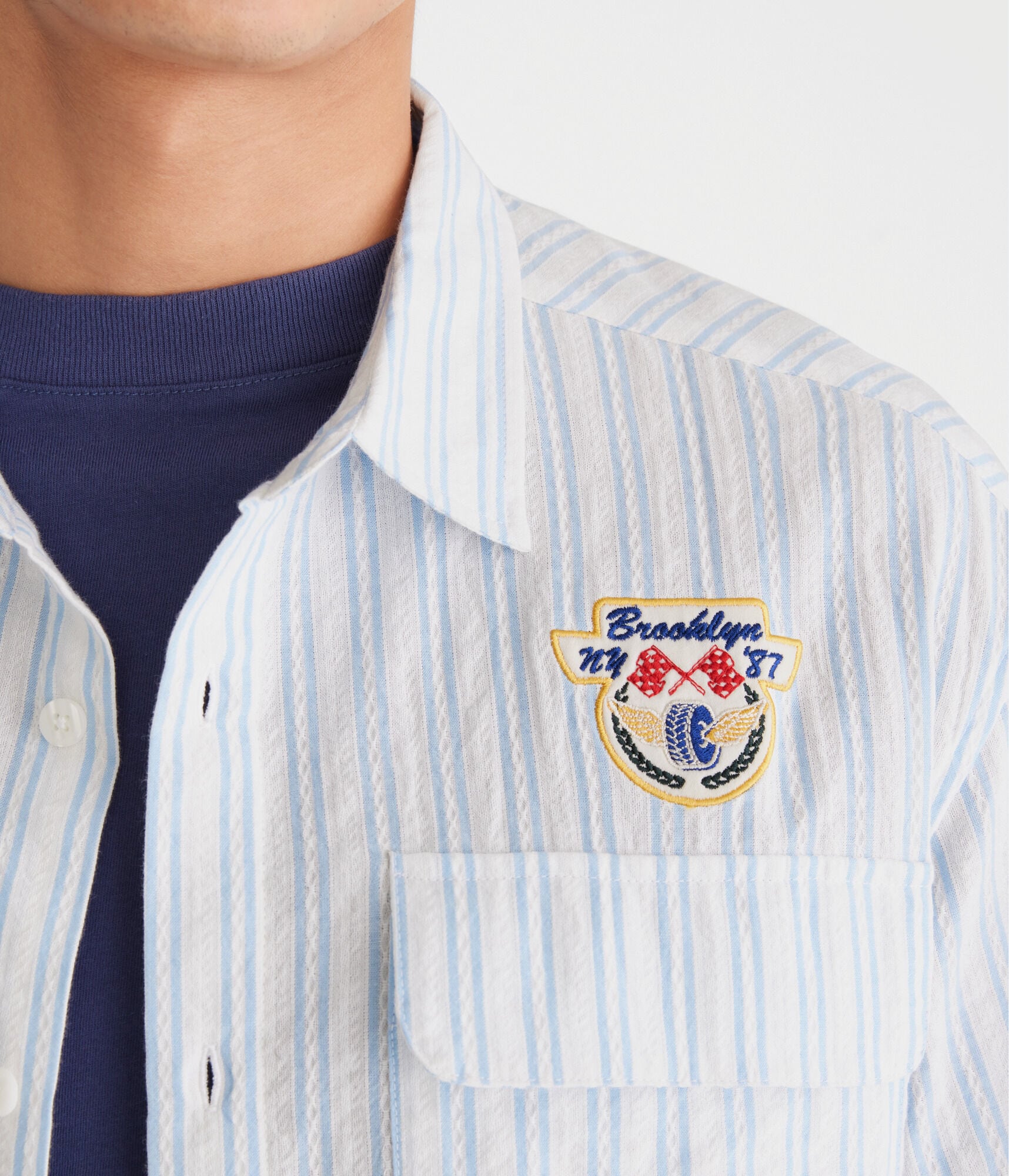 Short Sleeve Striped Brooklyn Racing Mechanic Shirt