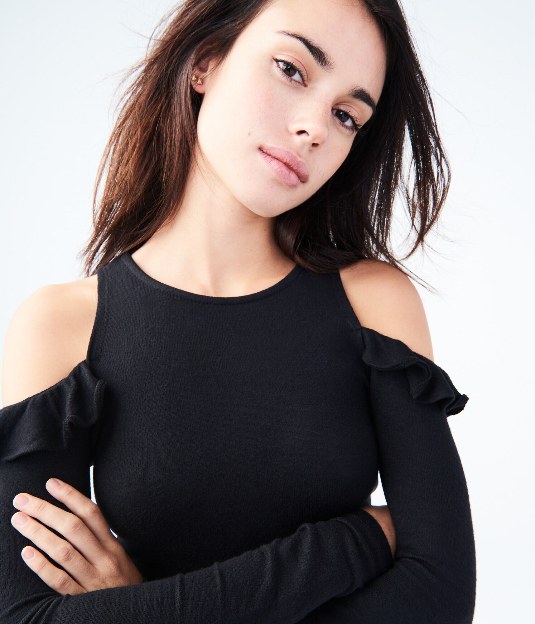 Long Sleeve Seriously Soft Cold-Shoulder Ruffle Top