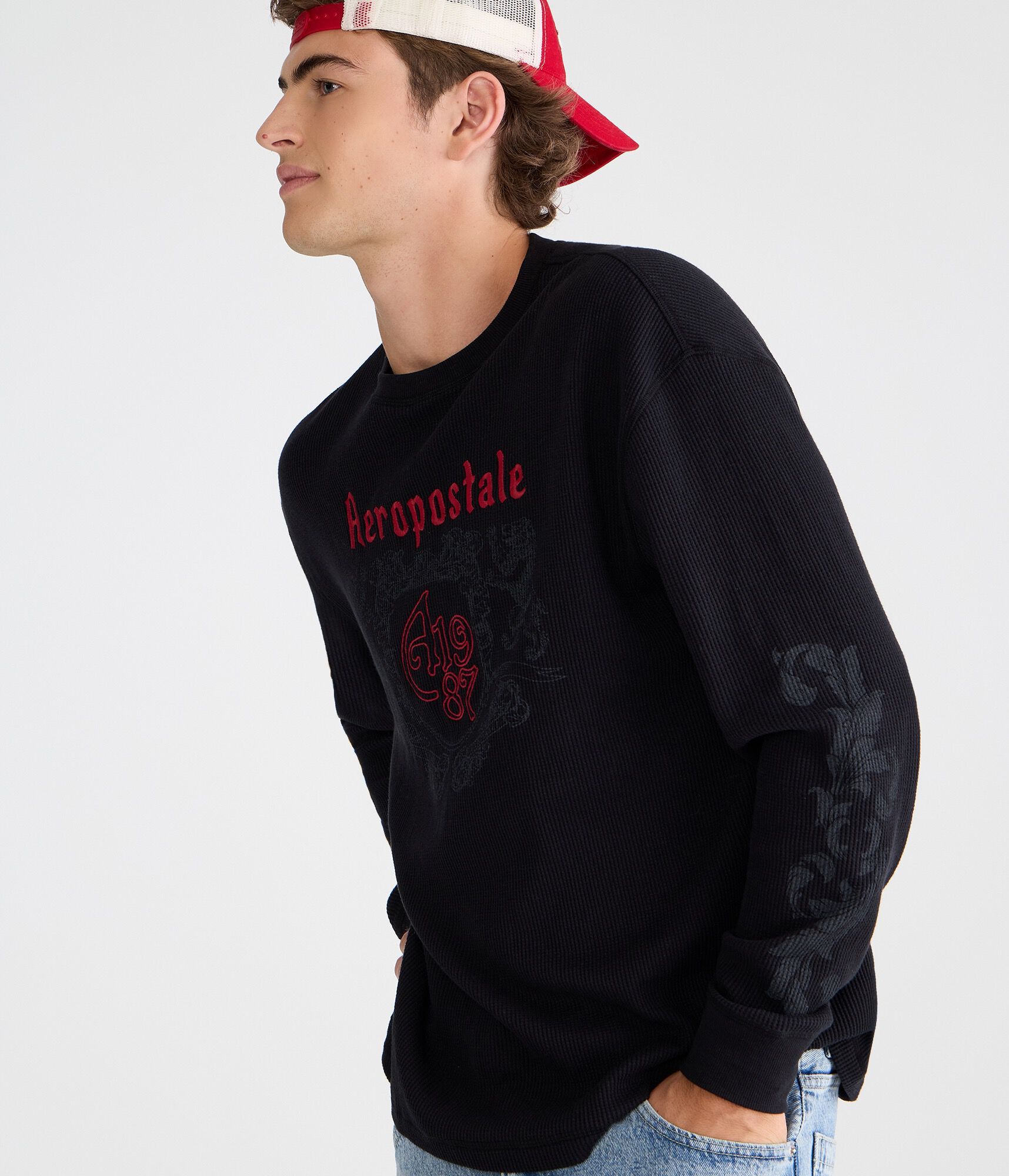Long Sleeve Gothic Logo Graphic Thermal Tee