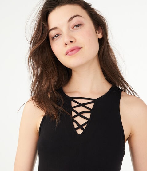 Solid Lace-Up Shift Dress Solid Lace-Up Shift Dress