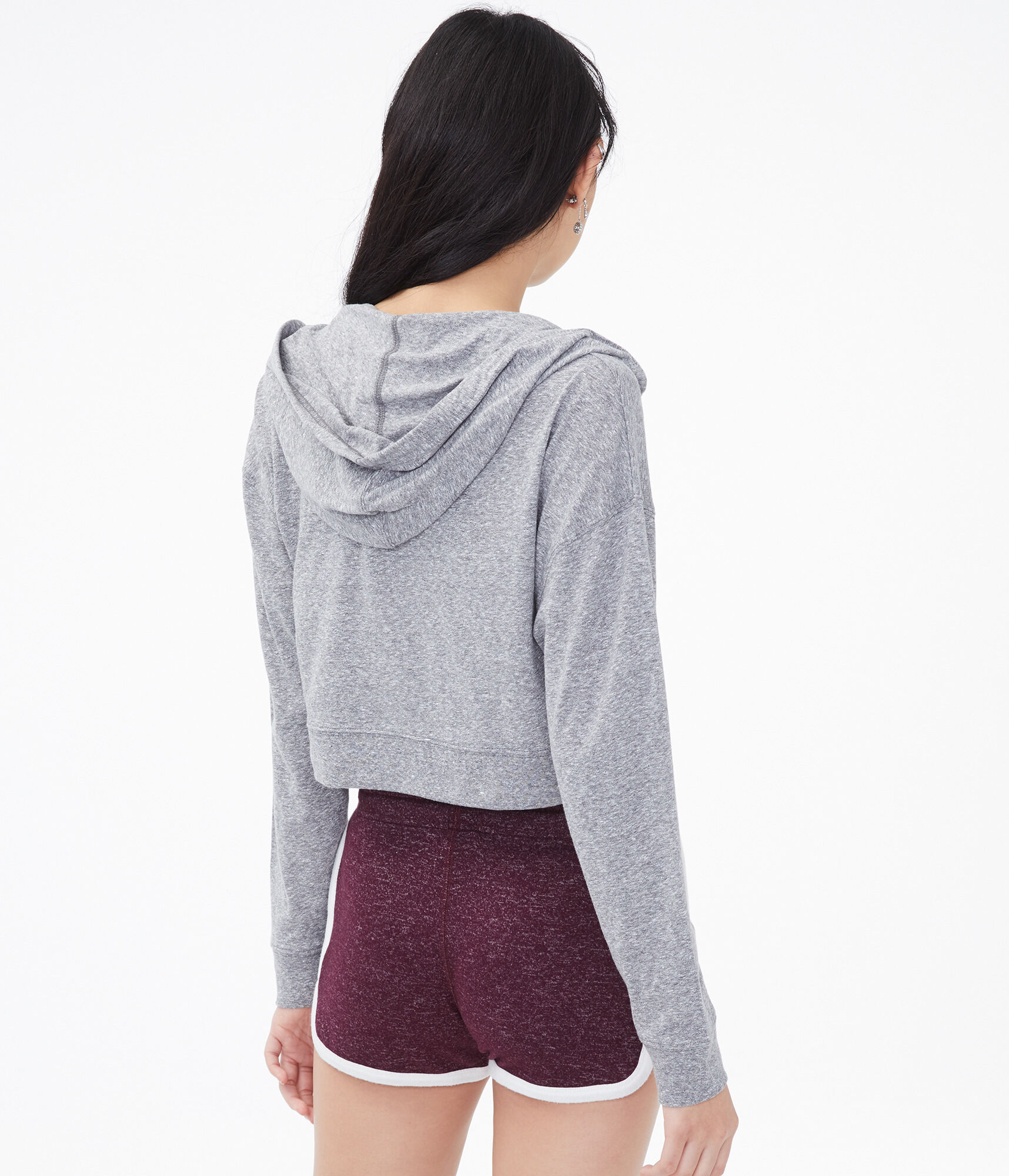 Heathered Cropped Full-Zip Hoodie