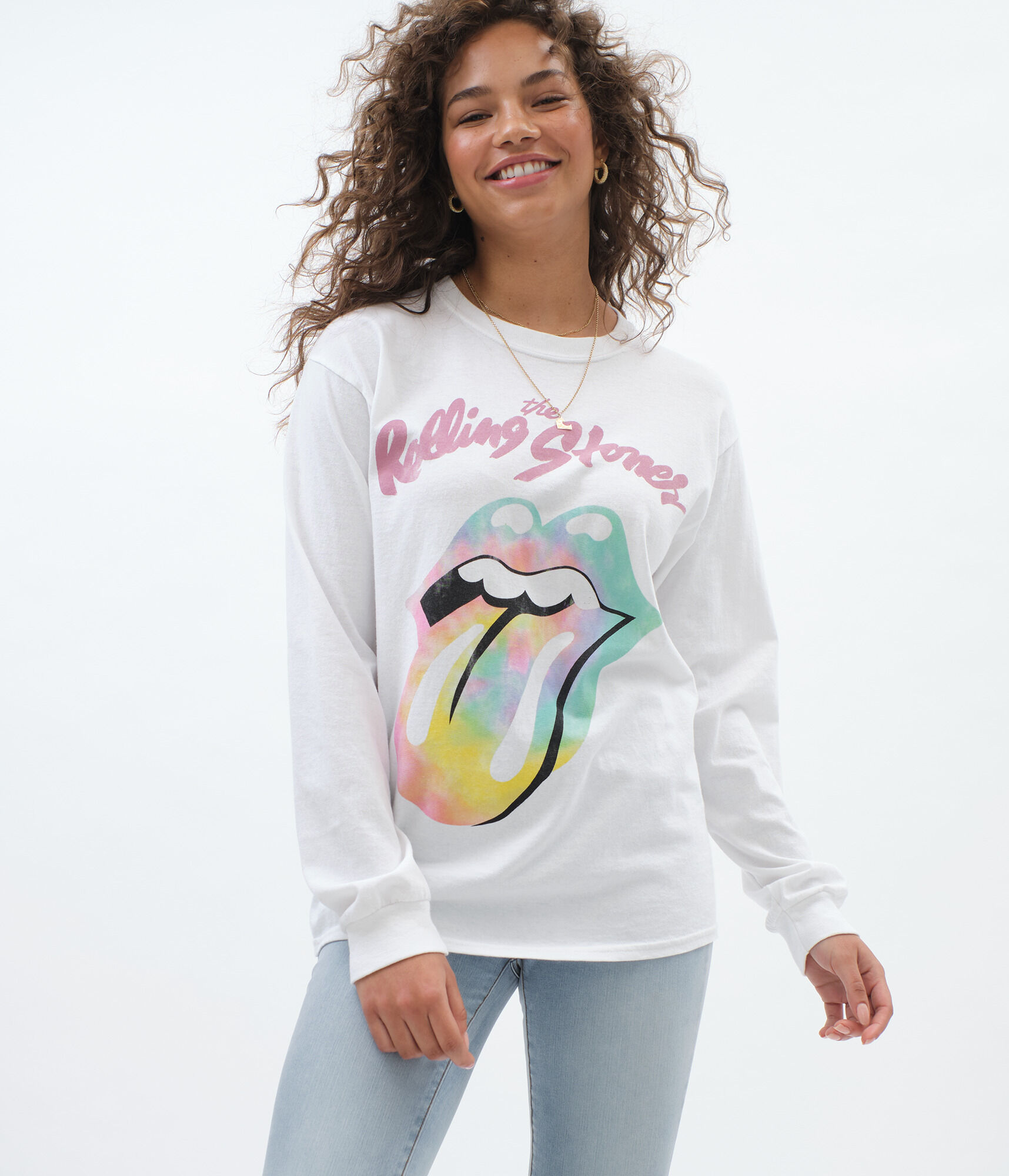 Long Sleeve Rolling Stones Tongue Boyfriend Graphic Tee***