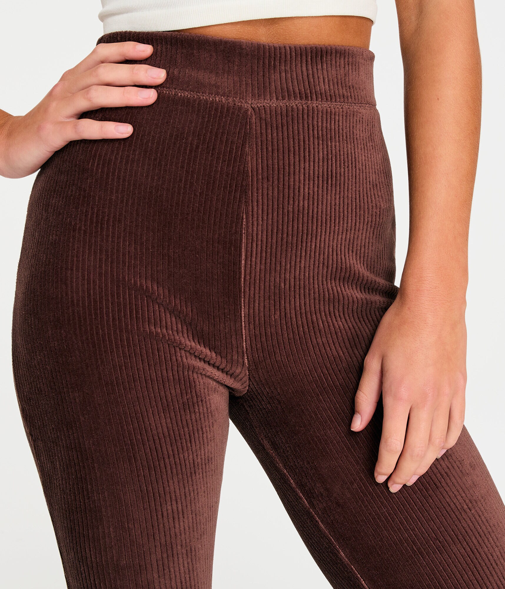 High-Rise Ribbed Velour Flare Pants