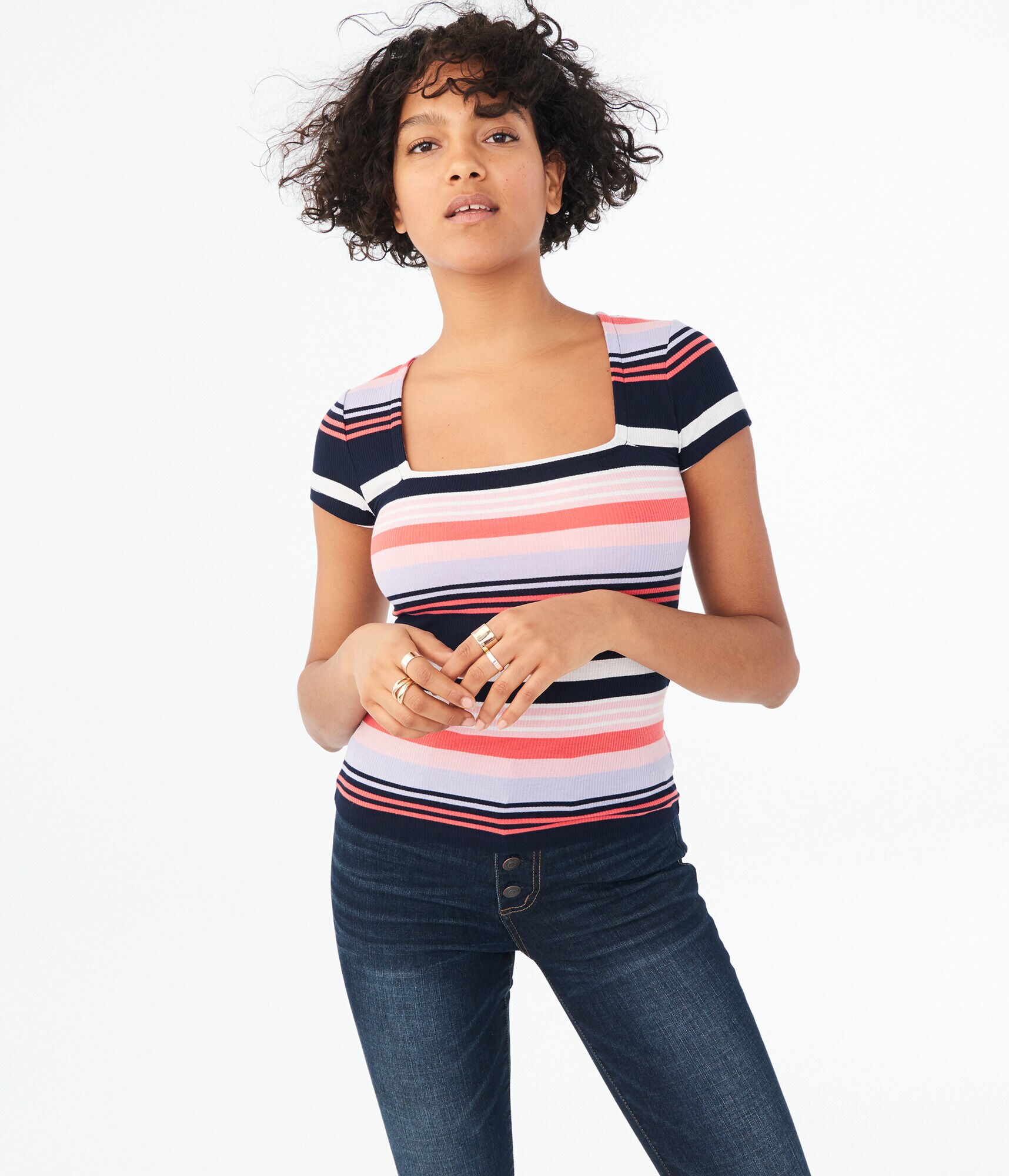 Seriously Soft Striped Square-Neck Bodycon Top