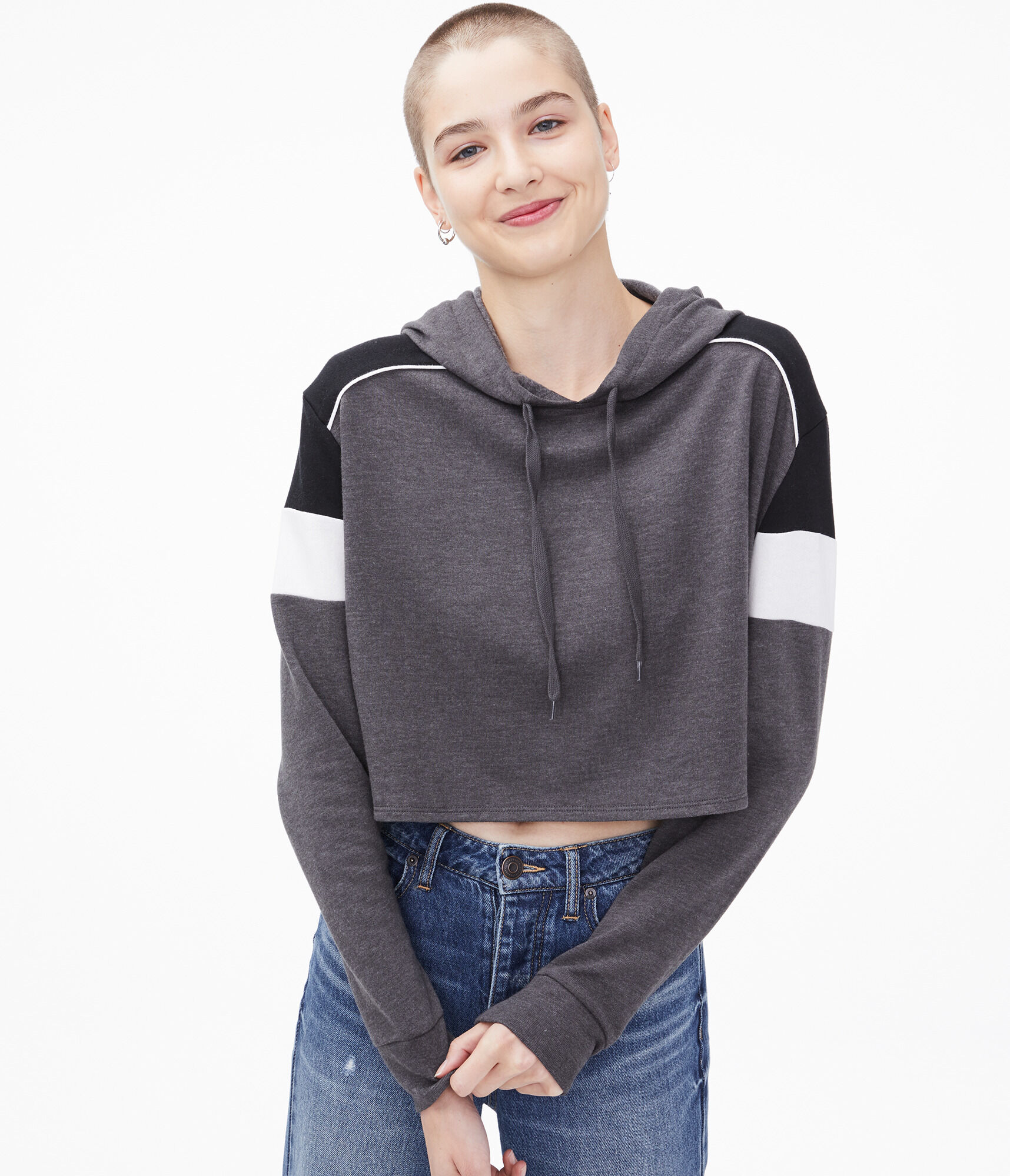 Colorblock Cropped Pullover Hoodie