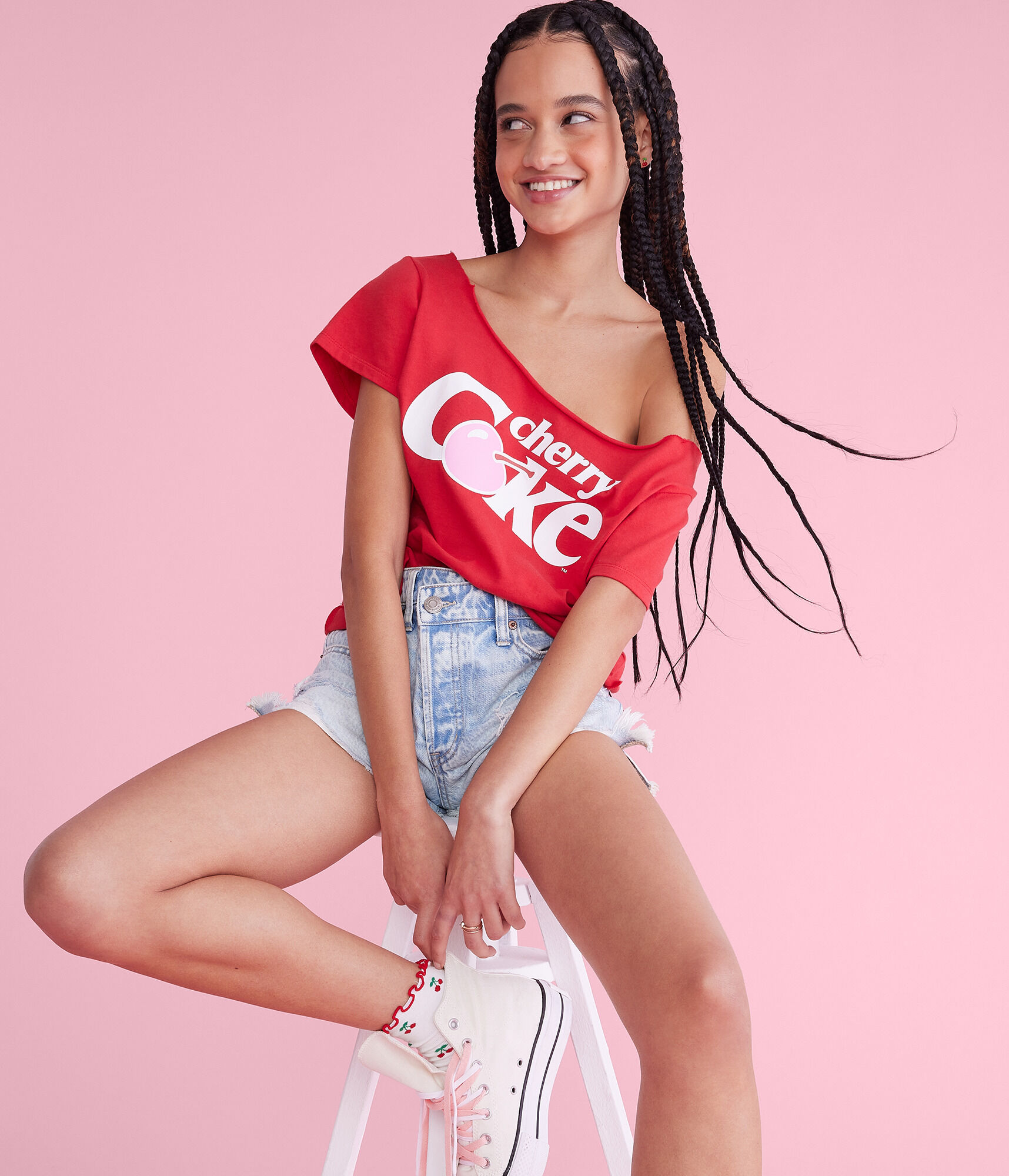 Cherry Coke Off-The-Shoulder Graphic Tee