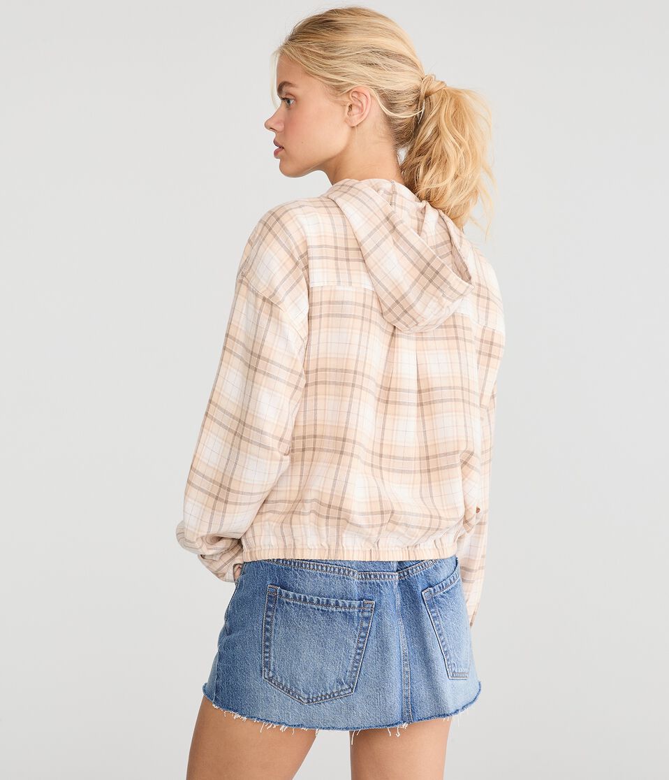 Long Sleeve Cinched Hem Plaid Flannel Shirt