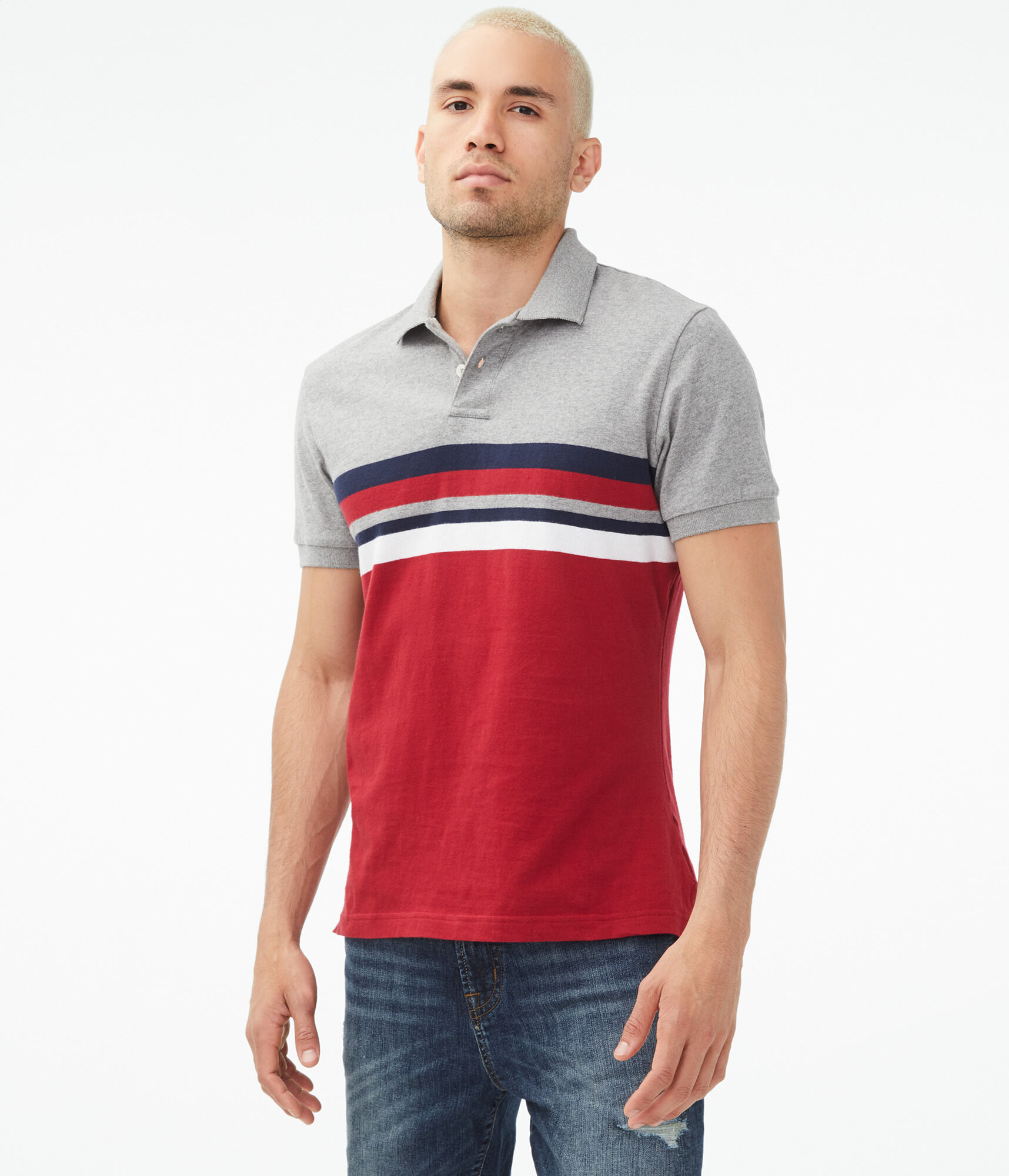 Colorblocked Stripe Jersey Polo
