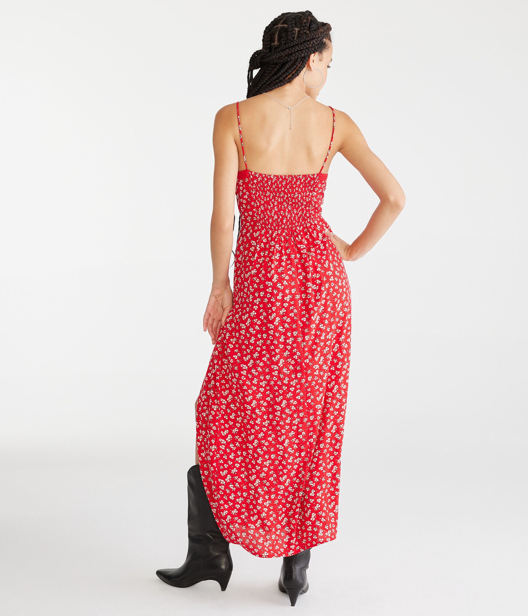 Floral V-Neck Lace-Trim Midi Dress