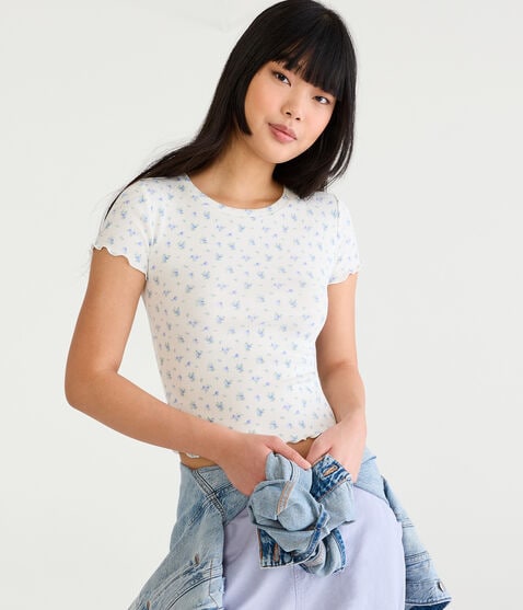 Floral Ribbed Shrunken Tee Floral Ribbed Shrunken Tee