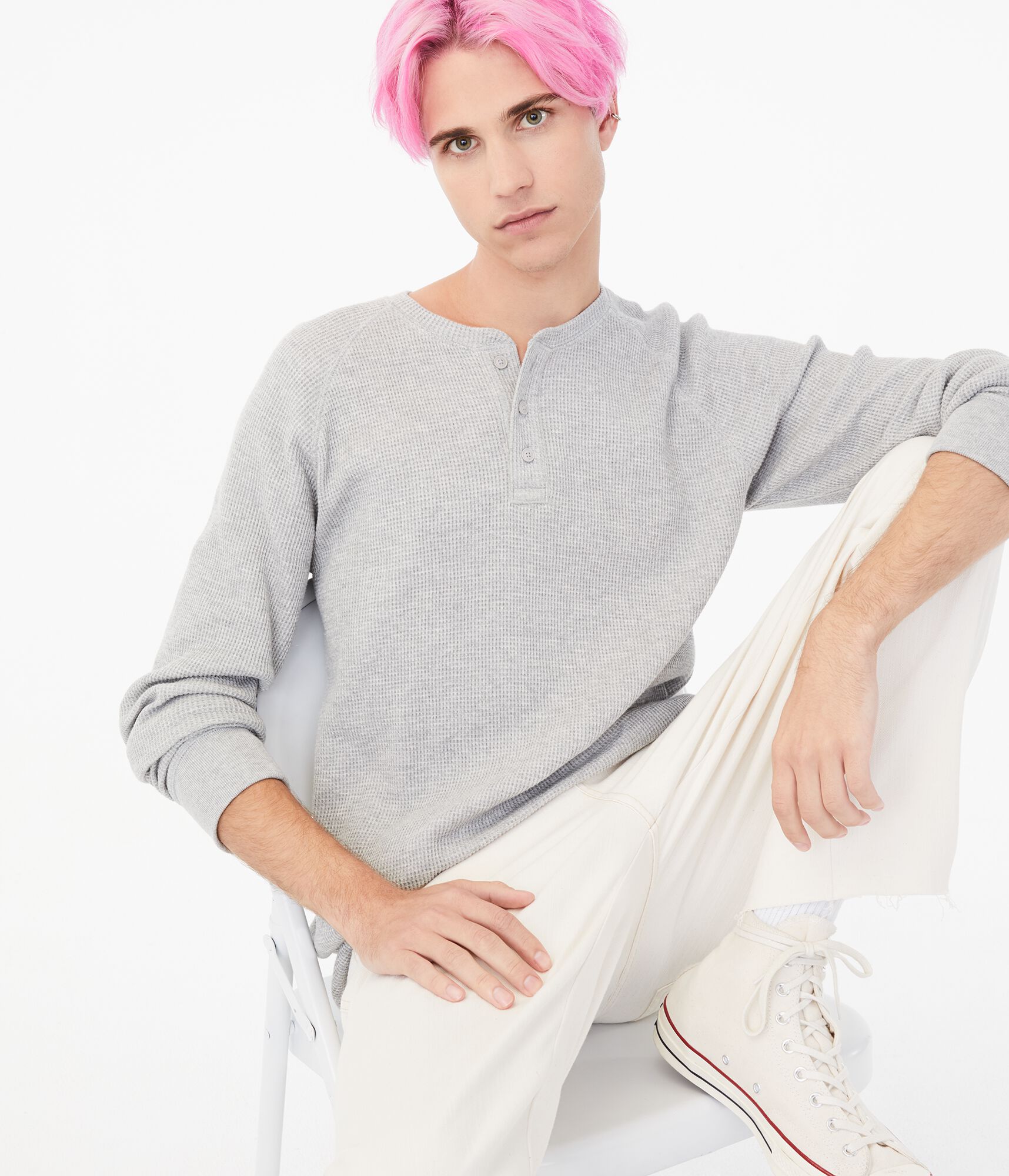 Long Sleeve Solid Thermal Henley Tee