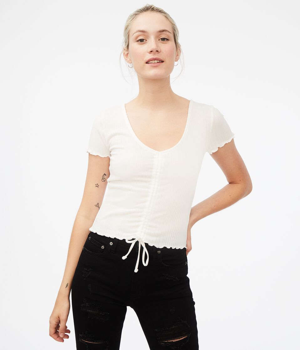 Ribbed Ruched-Front Tee