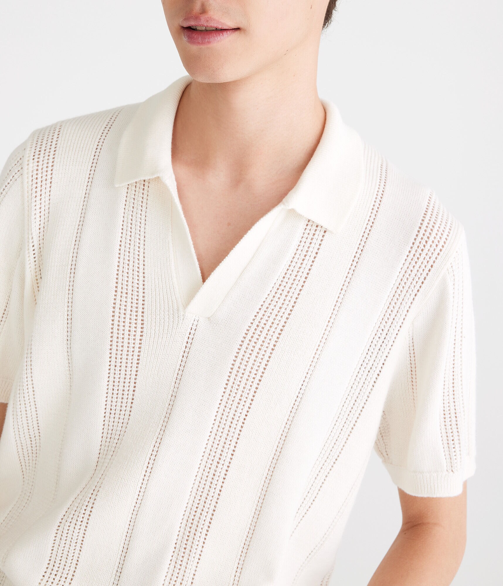 Solid Open-Knit Sweater Polo