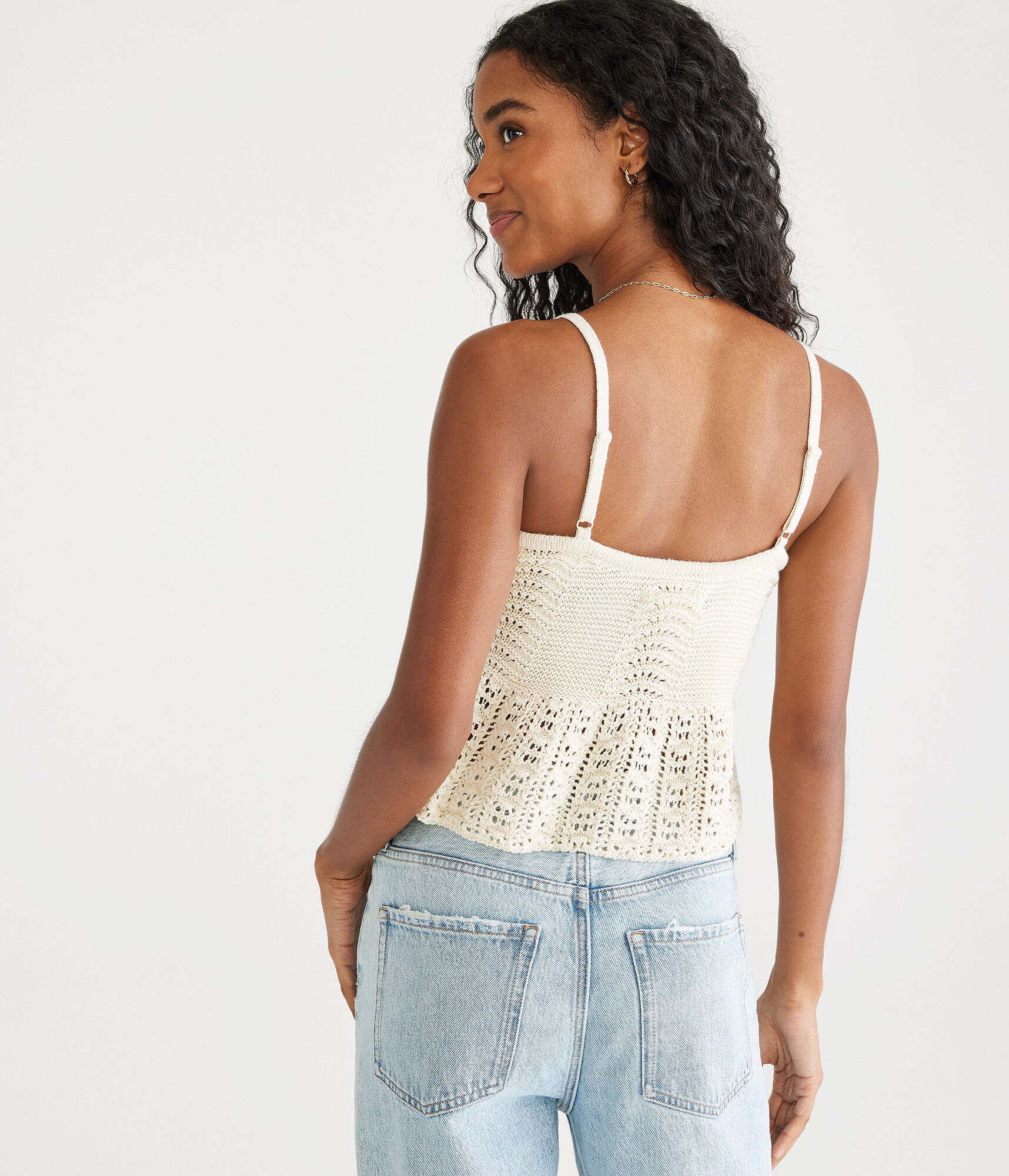 Crocheted Cropped Peplum Tank