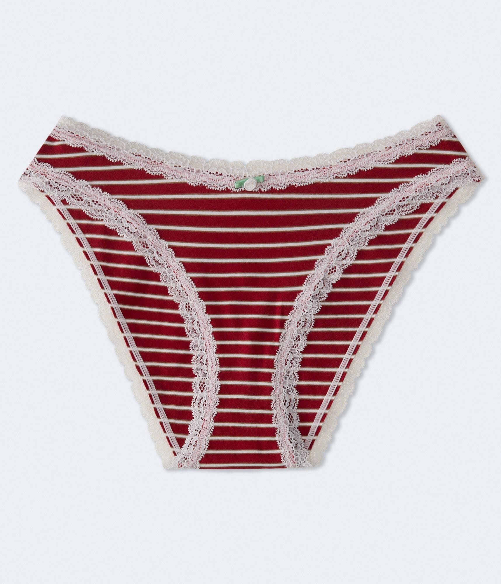 Cotton Striped Lace-Trim Bikini
