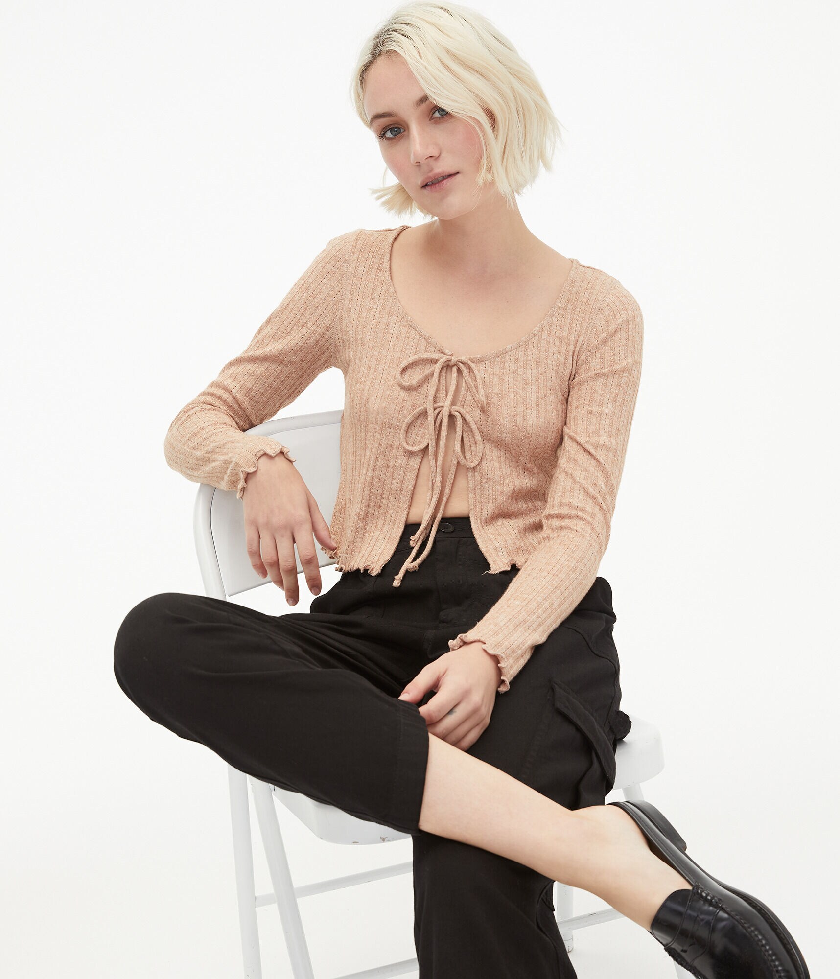 Long Sleeve Double Tie-Front Cropped Cardigan