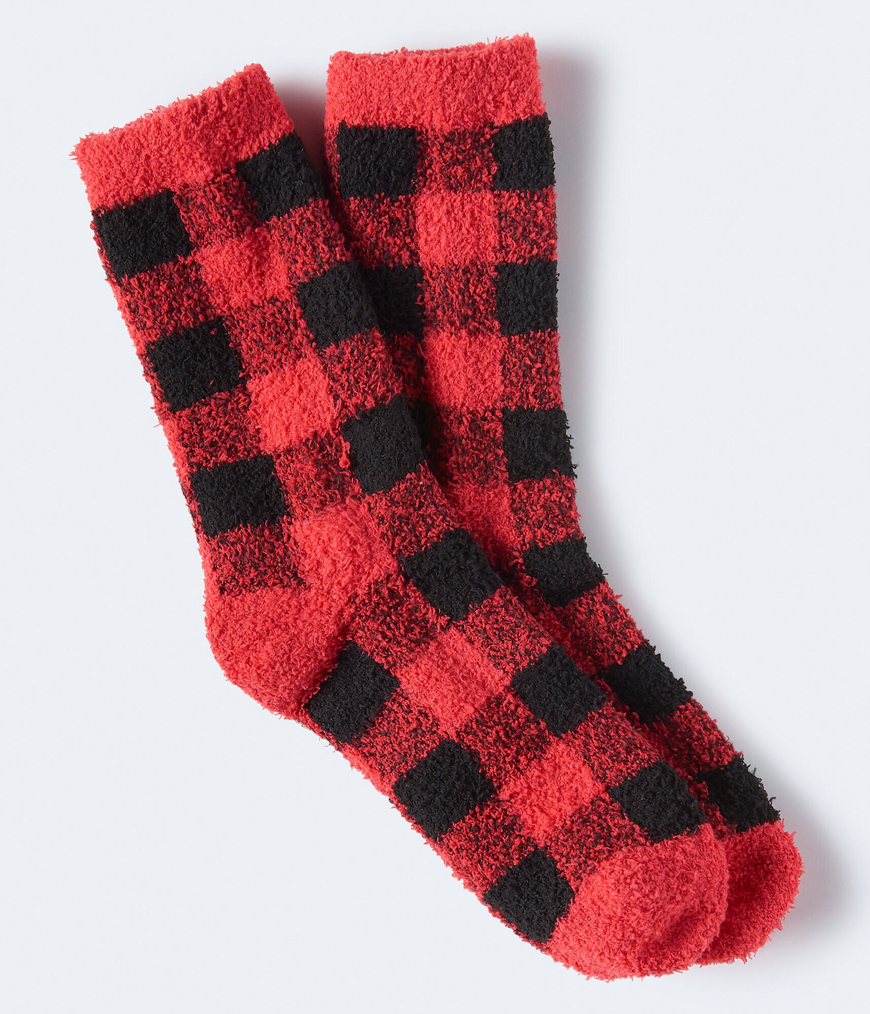 Buffalo Check Fuzzy Crew Socks***
