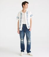 Geometric Border Print Camp Shirt