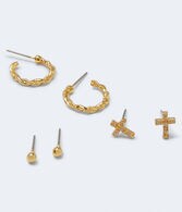 Cross Stud & Hoop Earring 3-Pack