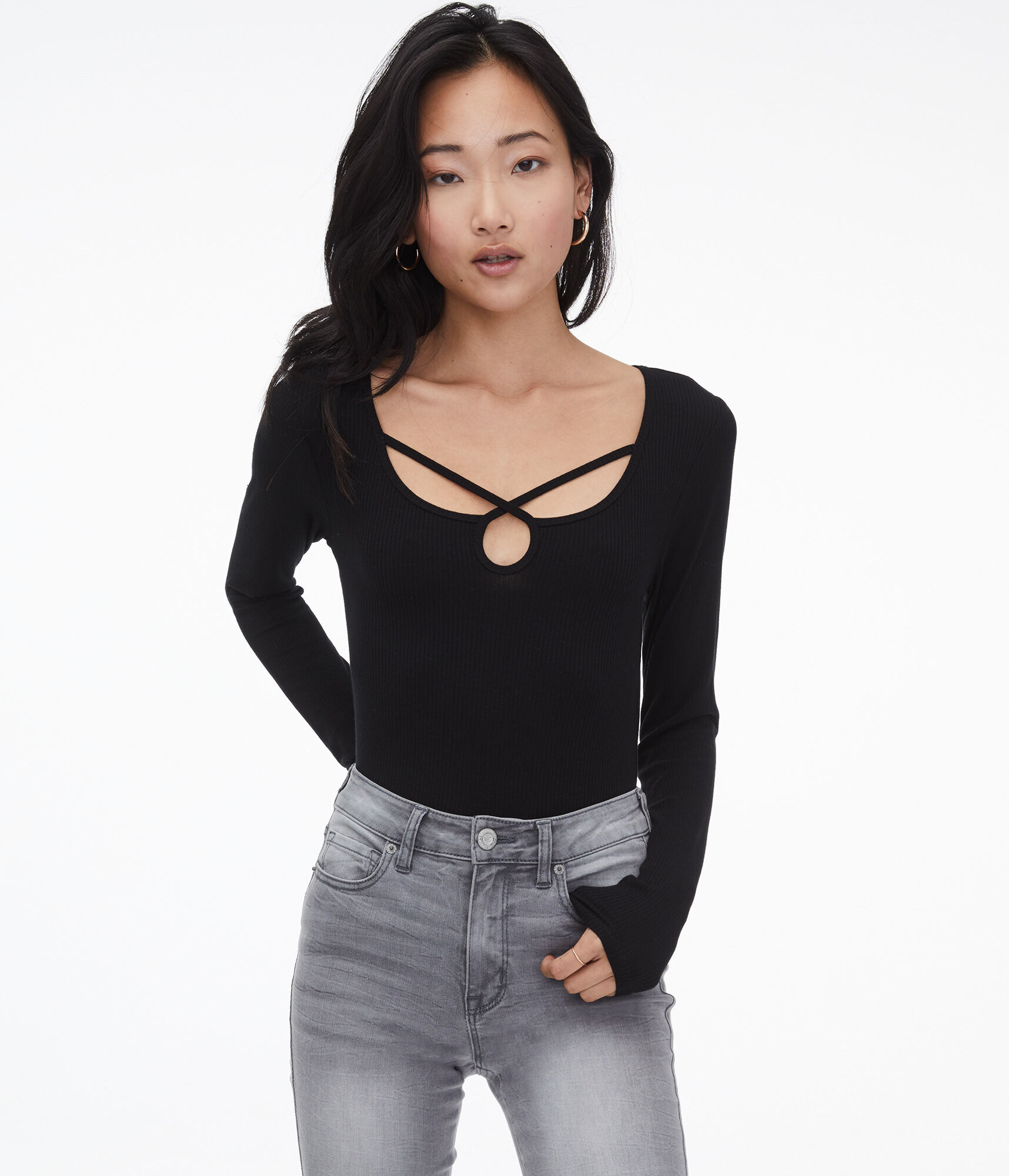 Long Sleeve Seriously Soft Strappy Keyhole Bodycon Top